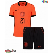Camiseta Países Bajos Frenkie de Jong #21 Primera Equipación para niños Mundial 2026 manga corta (+ pantalones cortos)